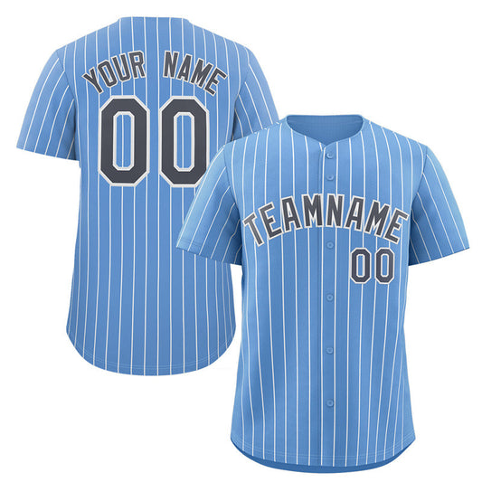 Custom Light Blue Navy-White Stripe Fashion Authentic Baseball Jersey