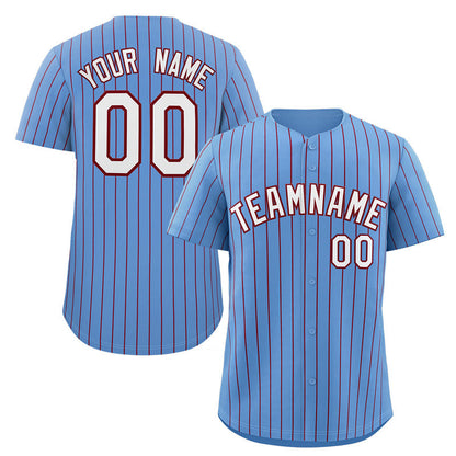 Custom Light Blue White-Crimson Stripe Fashion Authentic Baseball Jersey