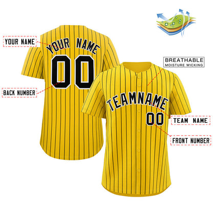 Custom Gold Black-White Stripe Fashion Authentic Baseball Jersey