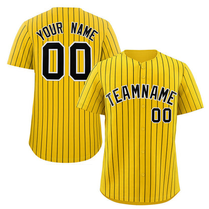 Custom Gold Black-White Stripe Fashion Authentic Baseball Jersey