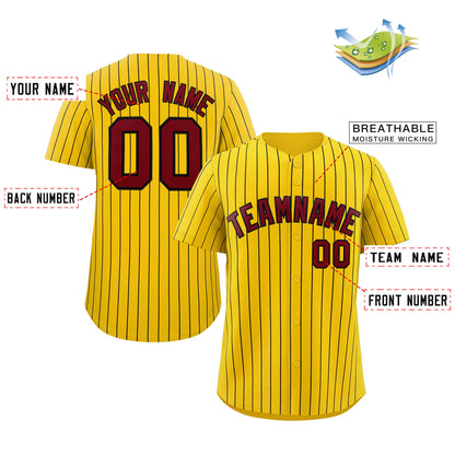 Custom Gold Crimson-Black Stripe Fashion Authentic Baseball Jersey