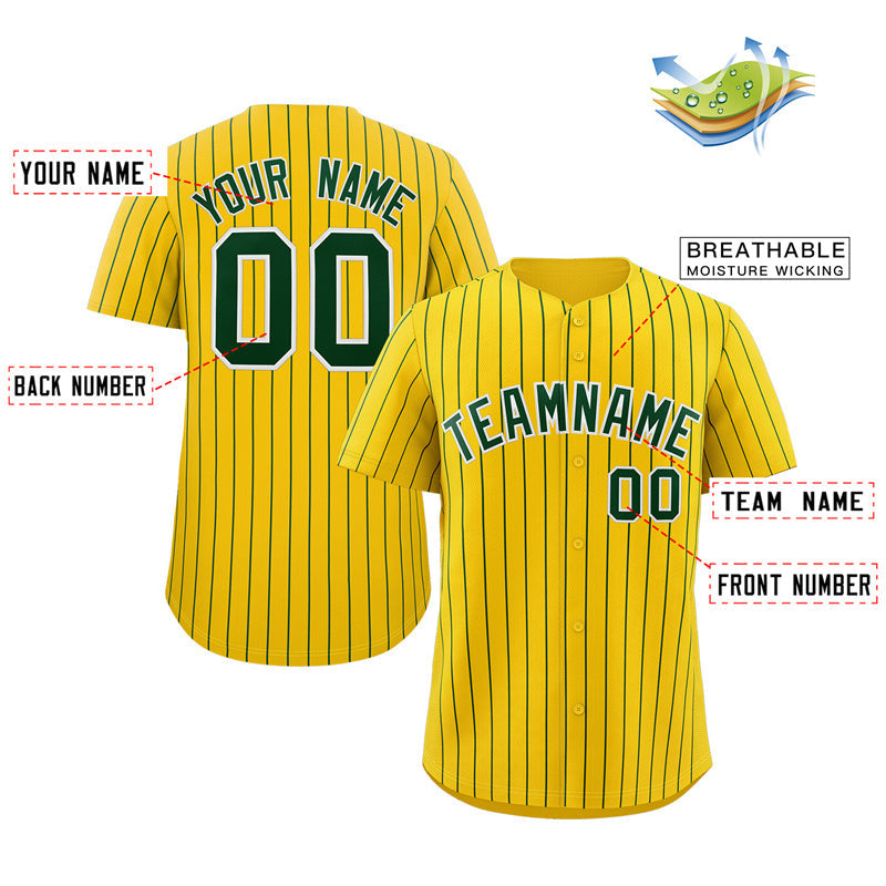 Custom Gold Green-White Stripe Fashion Authentic Baseball Jersey