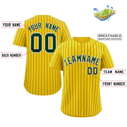 Custom Gold Green-White Stripe Fashion Authentic Baseball Jersey