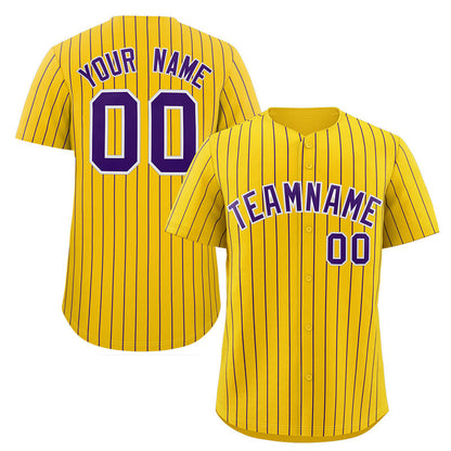 Custom Gold Purple-White Stripe Fashion Authentic Baseball Jersey