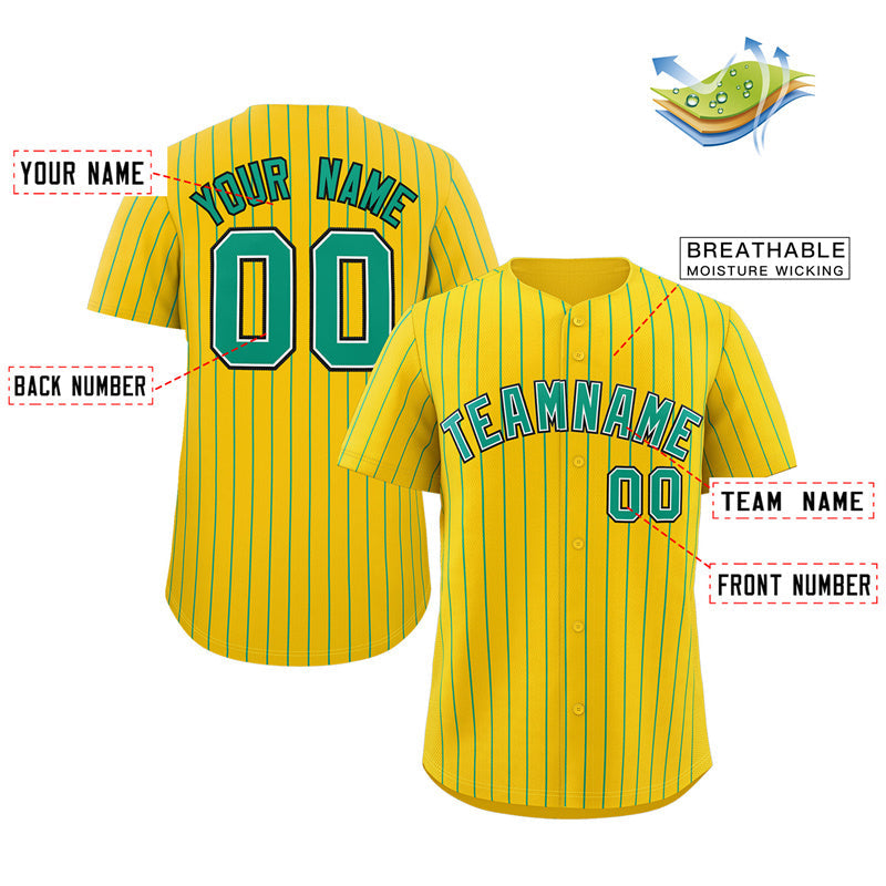 Custom Gold Teal-Black Stripe Fashion Authentic Baseball Jersey