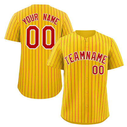 Custom Gold Red-White Stripe Fashion Authentic Baseball Jersey