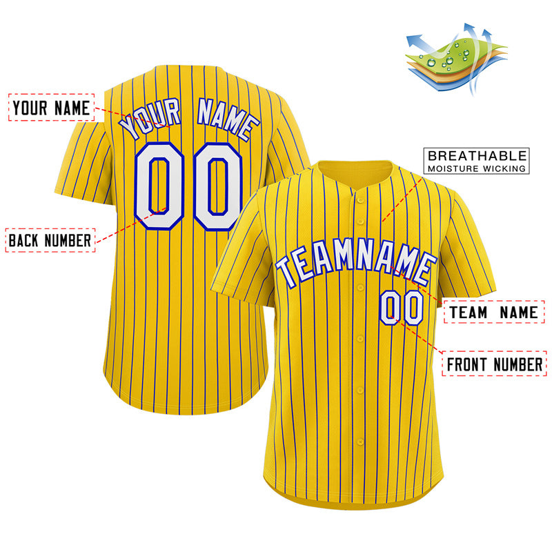 Custom Gold White-Royal Stripe Fashion Authentic Baseball Jersey