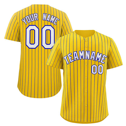 Custom Gold White-Royal Stripe Fashion Authentic Baseball Jersey