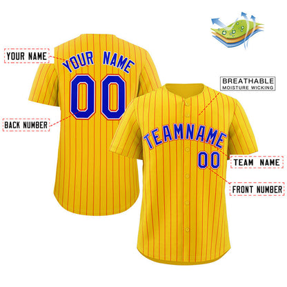 Custom Gold Royal-Orange Stripe Fashion Authentic Baseball Jersey