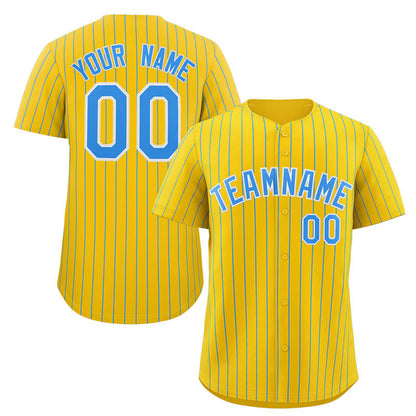 Custom Gold Powder Blue-White Stripe Fashion Authentic Baseball Jersey