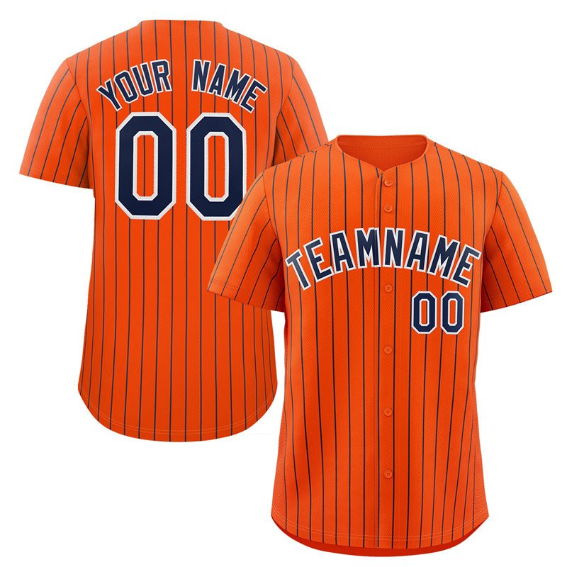 Custom Orange Navy-White Stripe Fashion Authentic Baseball Jersey