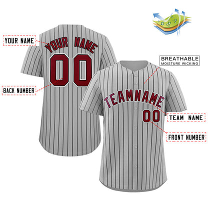 Custom Gray Crimson-White Stripe Fashion Authentic Baseball Jersey