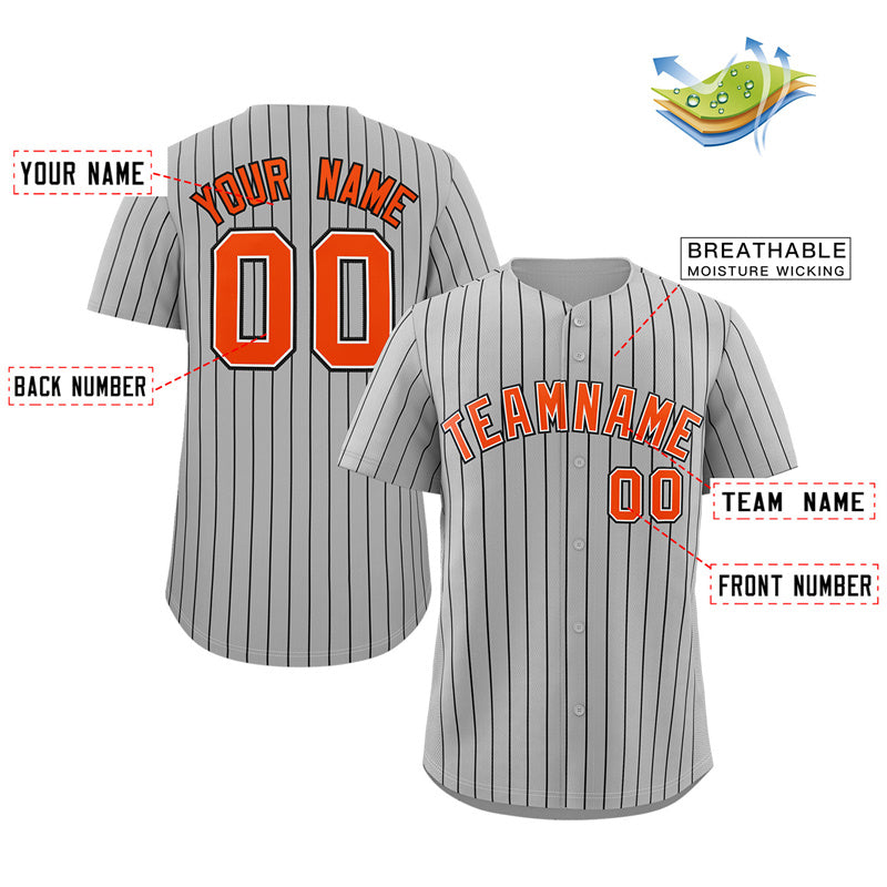 Custom Gray Orange-Navy Stripe Fashion Authentic Baseball Jersey