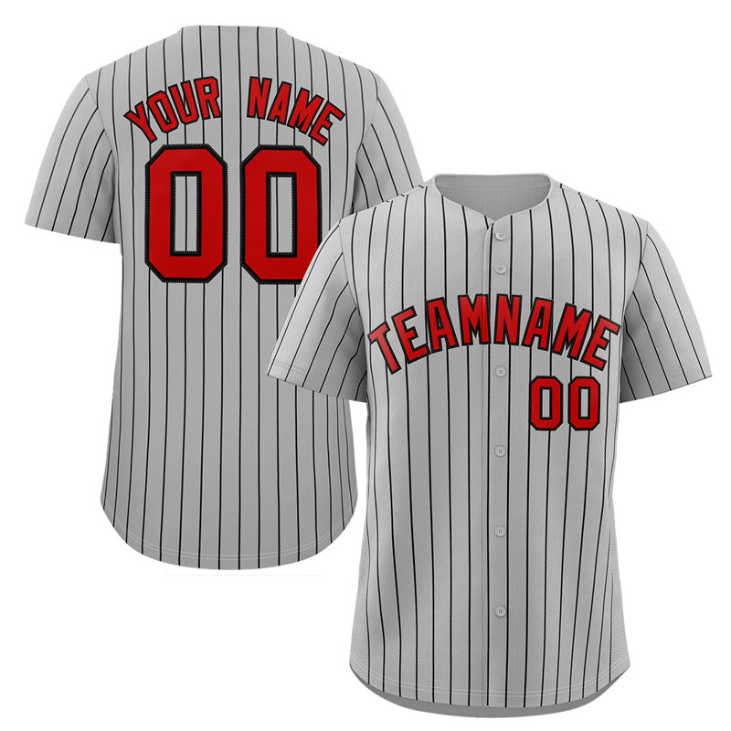 Custom Gray Red-Navy Stripe Fashion Authentic Baseball Jersey