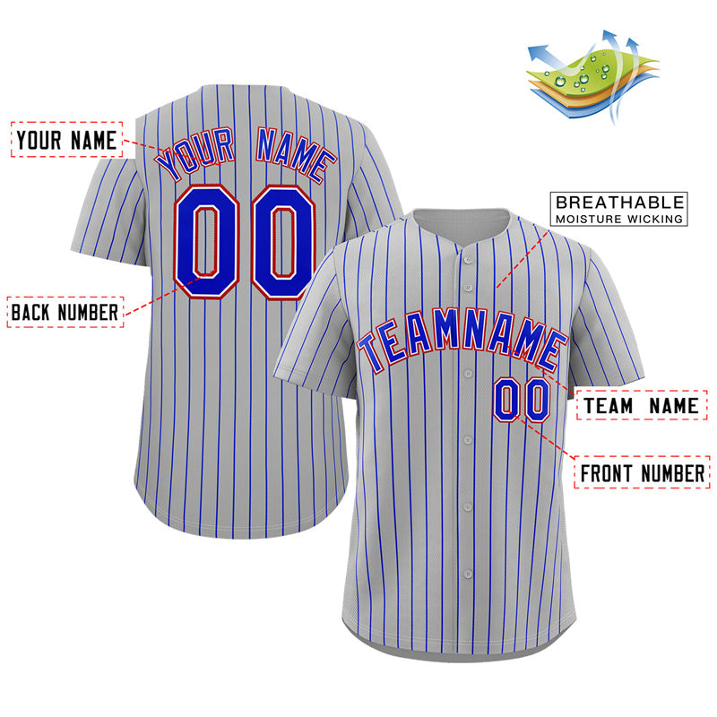 Custom Gray Royal-Orange Stripe Fashion Authentic Baseball Jersey