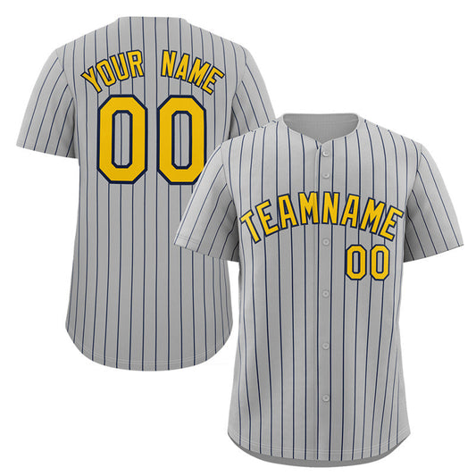 Custom Gray Gold-Navy Stripe Fashion Authentic Baseball Jersey