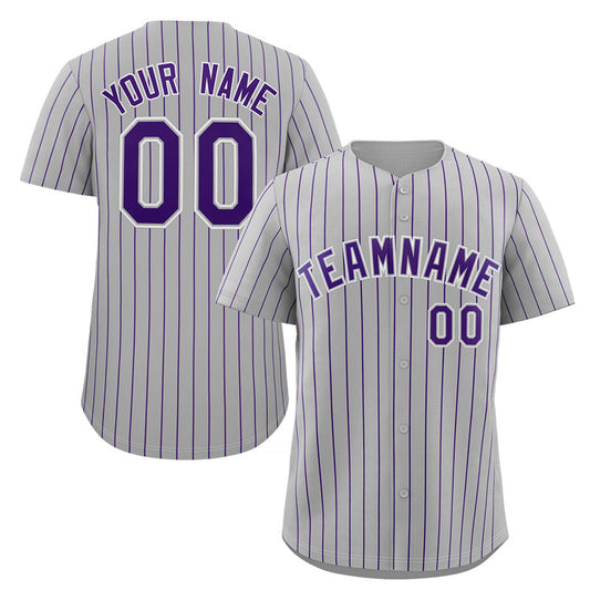 Custom Gray Purple-White Stripe Fashion Authentic Baseball Jersey