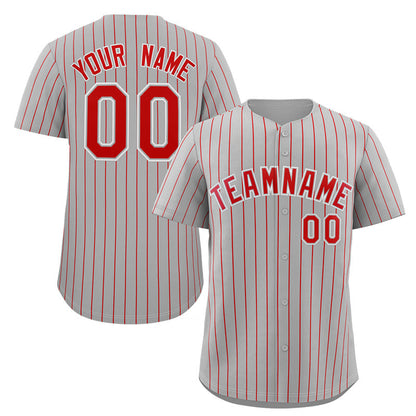 Custom Gray Red-White Stripe Fashion Authentic Baseball Jersey