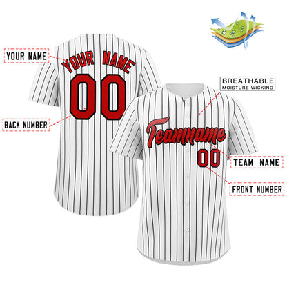 Custom White Red-Black Stripe Fashion Authentic Baseball Jersey