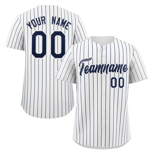 Custom White Navy Stripe Fashion Authentic Baseball Jersey