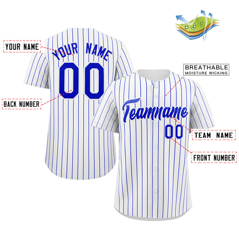 Custom White Royal Stripe Fashion Authentic Baseball Jersey