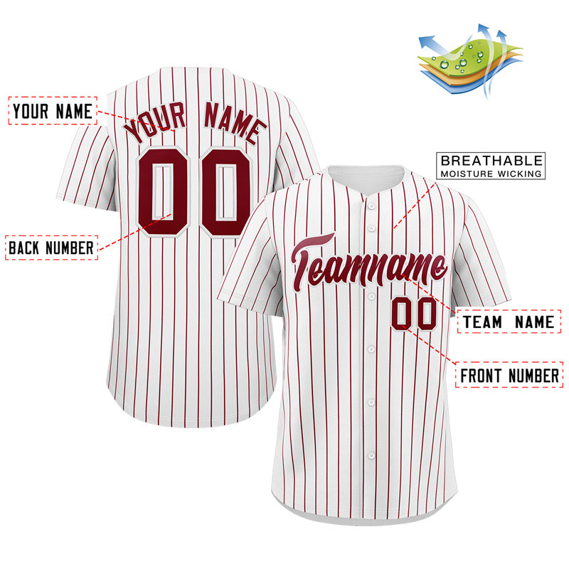 Custom White Crimson Stripe Fashion Authentic Baseball Jersey