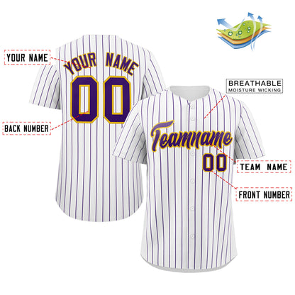 Custom White Purple-Yellow Stripe Fashion Authentic Baseball Jersey