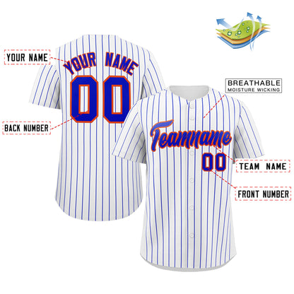 Custom White Royal-Orange Stripe Fashion Authentic Baseball Jersey