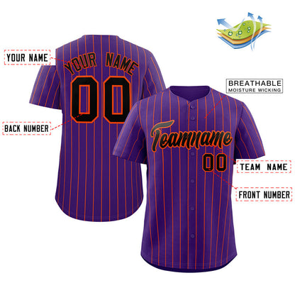 Custom Purple Black-Orange Stripe Fashion Authentic Baseball Jersey