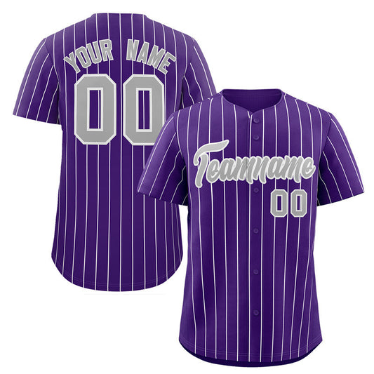 Custom Purple Gray-White Stripe Fashion Authentic Baseball Jersey