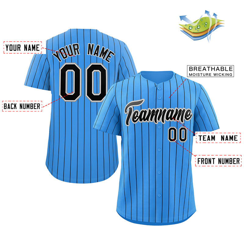 Custom Powder Blue Navy-Gray Stripe Fashion Authentic Baseball Jersey