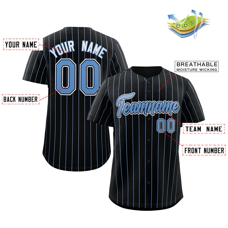 Custom Black Powder Blue-White Stripe Fashion Authentic Baseball Jersey