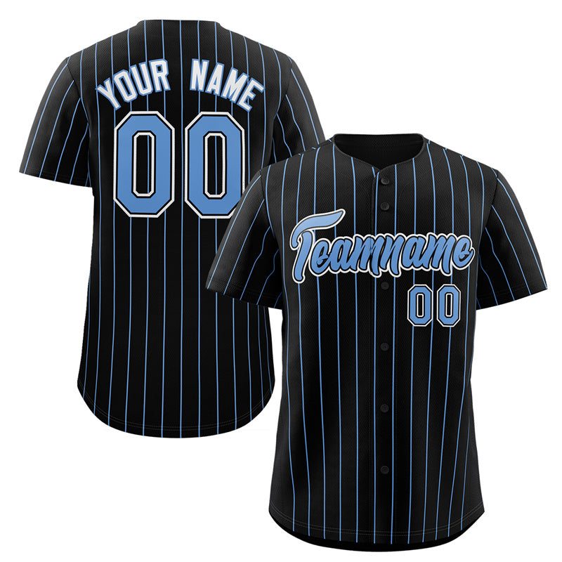 Custom Black Powder Blue-White Stripe Fashion Authentic Baseball Jersey