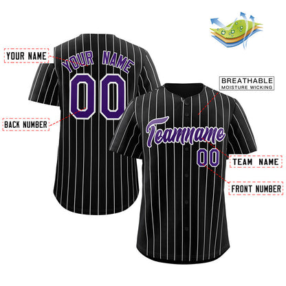 Custom Black Purple-White Stripe Fashion Authentic Baseball Jersey