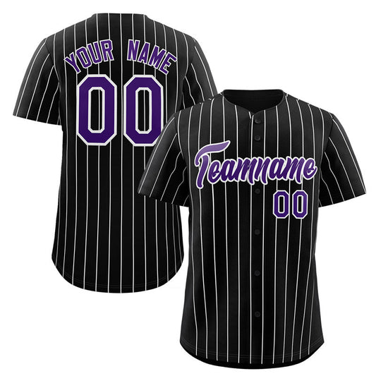 Custom Black Purple-White Stripe Fashion Authentic Baseball Jersey