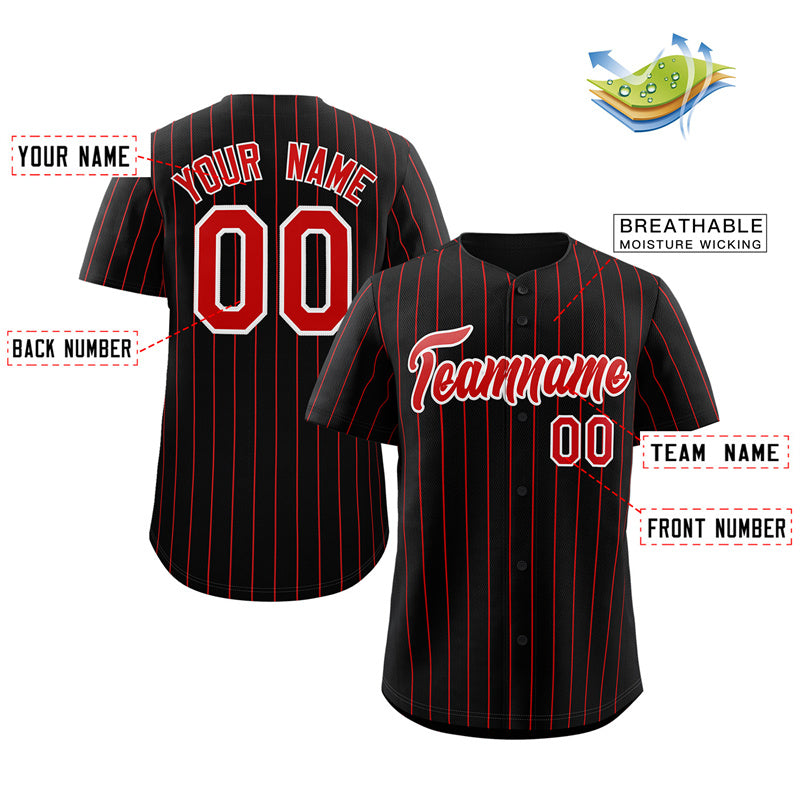 Custom Black Red-White Stripe Fashion Authentic Baseball Jersey