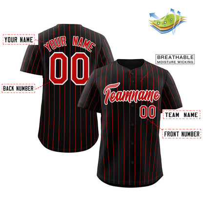 Custom Black Red-White Stripe Fashion Authentic Baseball Jersey