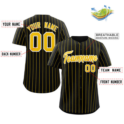 Custom Black Gold-White Stripe Fashion Authentic Baseball Jersey