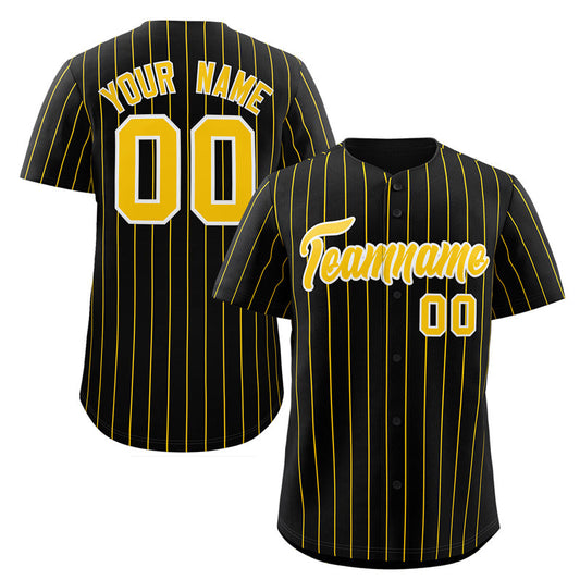 Custom Black Gold-White Stripe Fashion Authentic Baseball Jersey