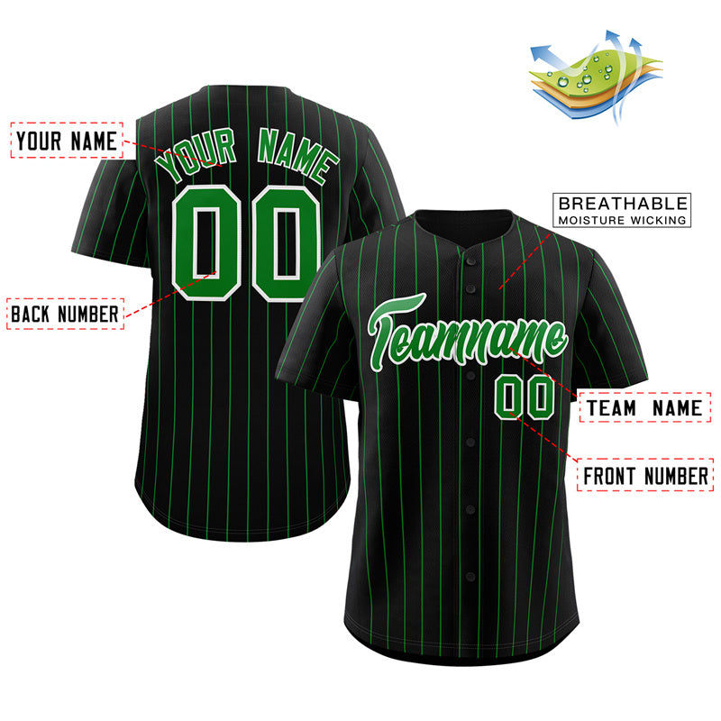 Custom Black Green-White Stripe Fashion Authentic Baseball Jersey