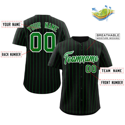 Custom Black Green-White Stripe Fashion Authentic Baseball Jersey