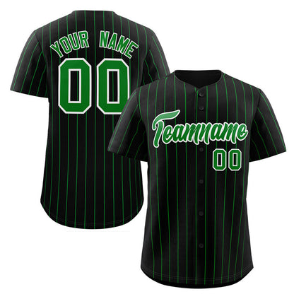 Custom Black Green-White Stripe Fashion Authentic Baseball Jersey