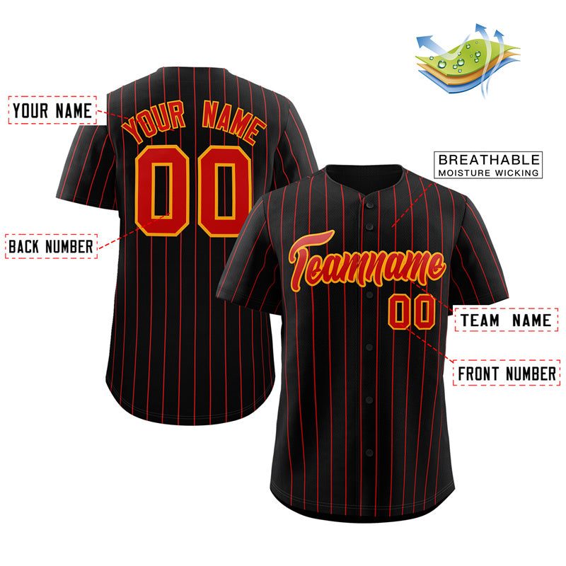 Custom Black Red-Orange Stripe Fashion Authentic Baseball Jersey