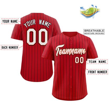 Custom Red White-Black Stripe Fashion Authentic Baseball Jersey