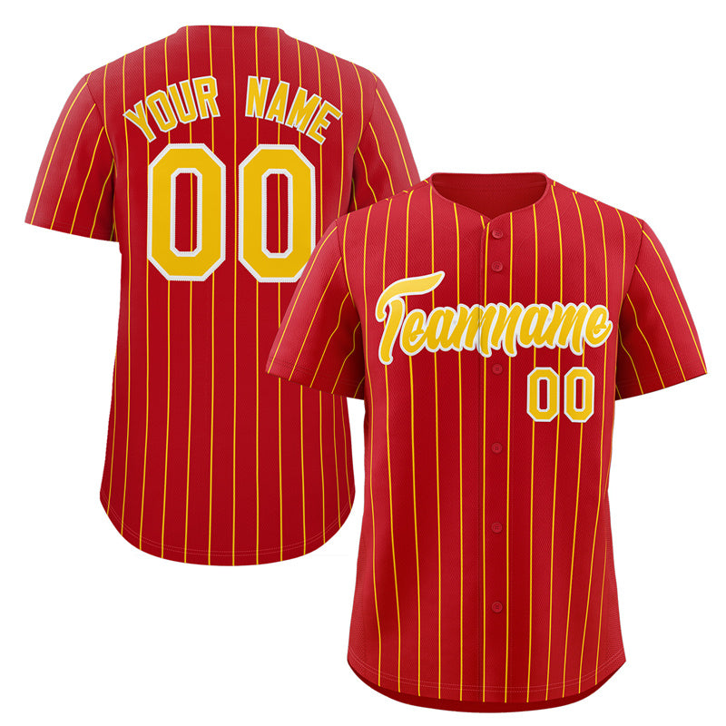 Custom Red Gold-White Stripe Fashion Authentic Baseball Jersey