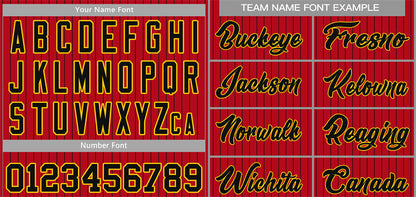 Custom Red Black-Yellow Stripe Fashion Authentic Baseball Jersey