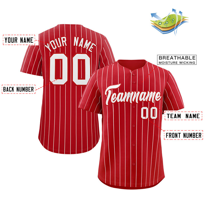 Custom Red White Stripe Fashion Authentic Baseball Jersey