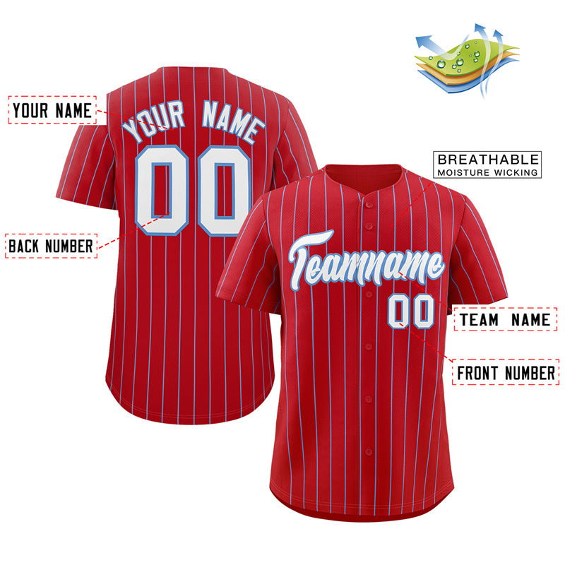 Custom Red White Light-Blue Stripe Fashion Authentic Baseball Jersey