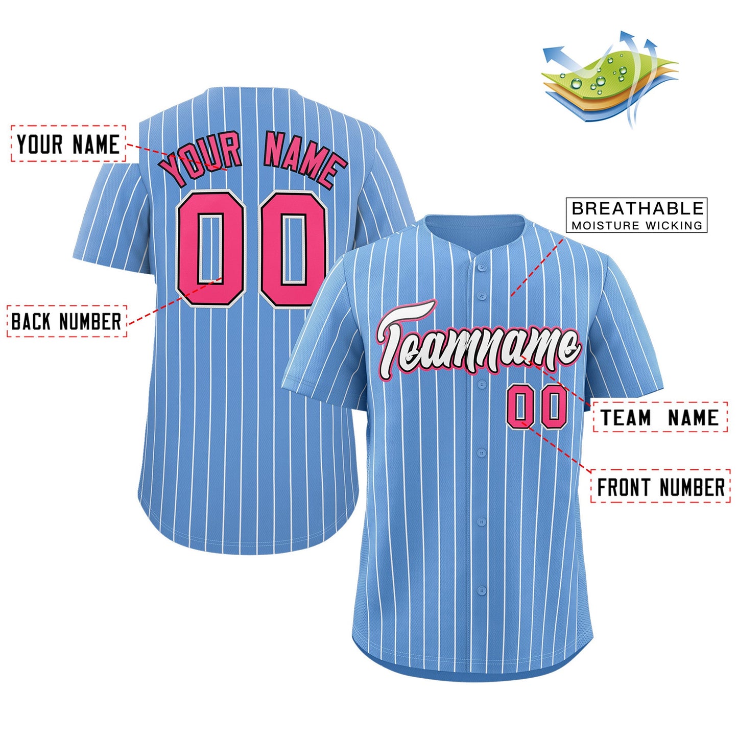 Custom Light Blue White-Pink Stripe Fashion Authentic Baseball Jersey