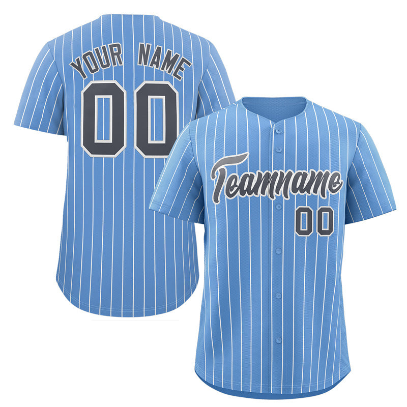 Custom Light Blue Navy-White Stripe Fashion Authentic Baseball Jersey